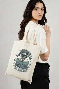 Sacosa de Panza pentru Cumparaturi, Geanta Tote, model Dead inside but books help 38 x 34.5 cm, Alba, BEKZ®