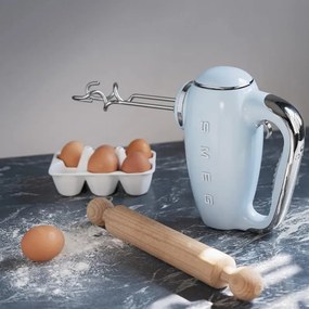 Mixer manual SMEG 50's Style HMF01PBEU, 250 W, 9 viteze, Functie Turbo, Afisaj LED, Timer, Accesorii, Albastru