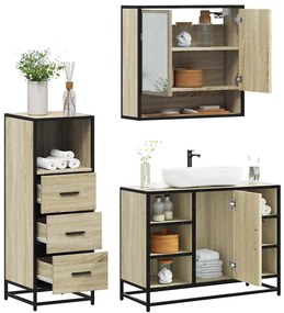 vidaXL Set mobilier de baie, 3 piese, stejar sonoma, lemn prelucrat