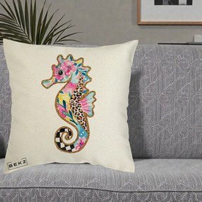 Perna Decorativa Calut de Mare Glitter Tropical, 40x40 cm, Ecru, Husa Detasabila, Perna Inclusa, BEKZ®