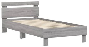 838566 vidaXL Cadru de pat cu tăblie, gri sonoma, 90x190 cm, lemn prelucrat