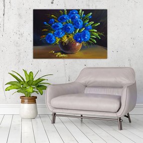 Tablou - Flori albastre în vază (90x60 cm)
