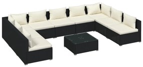 3101911 vidaXL Set mobilier de grădină cu perne, 10 piese, negru, poliratan