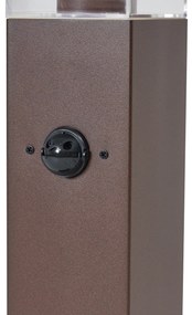 Lampă de exterior maro rugină cu sticlă transparentă 45cm IP44 cu priză și senzor de mișcare - Malios