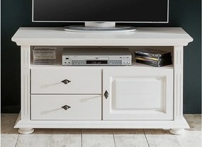 Comodă TV lemn masiv alb Ariana, 110 × 45 × 65 cm
