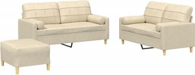 vidaXL Set de canapele cu perne, 3 piese, crem, textil
