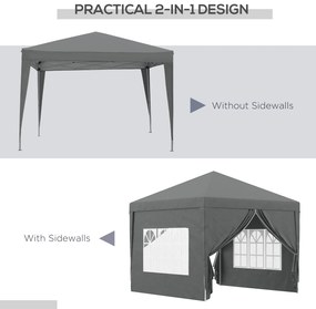 Outsunny Foișor de Grădină Impermeabil, cu Panouri Laterale Pliabile din Oțel și Acoperiș, 2,95x2,95x2,58 m, Gri | Aosom Romania