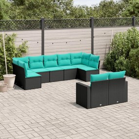 vidaXL Set mobilier de grădină cu perne, 9 piese, negru, poliratan