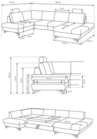 Colțar extensibil tapițat AVESTA în formă de U, cu spațiu generos de depozitare, albastru