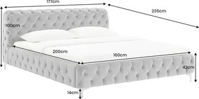 Pat elegant tapitat cu catifea gri MODERN BAROCK 160x200cm A-46161 VC