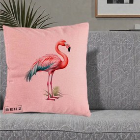 Perna Decorativa Flamingo Roz cu Pene Teal, 40x40 cm, Roz, Husa Detasabila, Perna Inclusa, BEKZ®