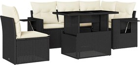 vidaXL Set mobilier de grădină cu perne, 6 piese, negru, poliratan