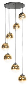 Lampă suspendată Art Deco neagră cu sticlă aurie cu 7 lumini - Pallon