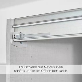 Dressing 360 cm lățime, 3 uși glisante, oglindă pe mijloc, culoare albă, material PAL, compartimentare premium, înălțime 229 cm