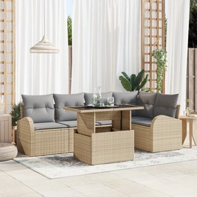 vidaXL Set de grădină cu 6 piese, perne bej, din rattan și poliester.