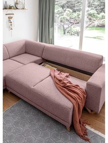 Colțar roz extensibil/cu spațiu de depozitare (cu colț pe partea stângă/în formă de ”L”) Classy Sophie – Miuform