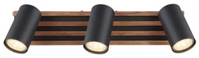 Plafoniera cu 3 spoturi directionabile metal negru lemn KAYDEN