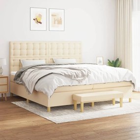 vidaXL Pat box spring cu saltea, crem, 200x200 cm, textil