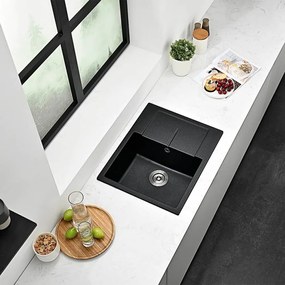 Chiuveta compozit Inter Ceramic finisaj granit negru 62x50 cm cu picurator