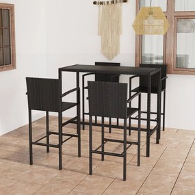 Set mobilier bar de gradina, 5 piese, negru, poliratan Negru, Lungime masa 130 cm, 5