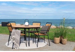 Masă de grădină Cleveland, tec, naturală, cu picioare negre 130x74 cm