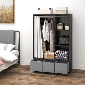 HOMCOM Dulap penderie dulap de depozitare cu tringle cortină 3 nișe și 3 sertare din material textil detașabile 105 x 48 x 160 cm | Aosom Romania