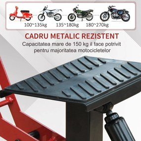 HOMCOM Cric de Ridicare pentru Motociclete, Capacitate 150kg, Înălțime Reglabilă, din Oțel Zincat și Cauciuc, cu Manivelă | Aosom Romania