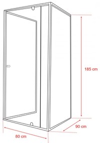 Cabină de duș asimetrică Flexi, montată pe perete, 80x90 cm, fără cădiță de duș