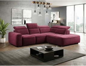 Coltar COLOMBO L, sezlong dreapta, stofa catifelata rosu bordo - Crown