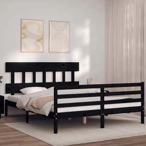 3195170 vidaXL Cadru de pat cu tăblie, negru, 160x200 cm, lemn masiv