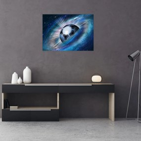 Tablou pe sticlă - Fotbal în spațiu (70x50 cm)