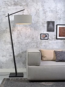 Lampadar din bambus si abajur din tesatura in, Andes negru/ gri deschis