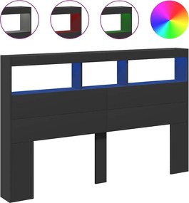 vidaXL Tăblie cu dulap și LED, negru, 160x17x102 cm