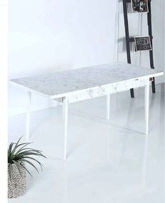 Set masa extensibila cu 6 scaune tapitate Homs cristal  alb-verde 170 x 80 cm