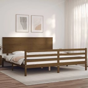 3195244 vidaXL Cadru pat cu tăblie, maro miere, 200x200 cm, lemn masiv