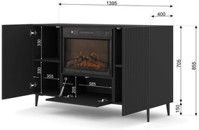 Comodă cu bioșemineu electric 2D1K Rowanna (Negru). 1124992