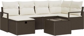 vidaXL Set de canapele pentru grădină cu pernă 7 pcs Maro Rattan poli