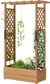 Outsunny Jardinieră înaltă cu spalier și acoperiș, pentru flori, fructe, legume, ierburi, 110 x 44 x 181 cm, lemn, Portocaliu | Aosom Romania