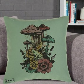 Perna Decorativa Ciuperci si Broaste Boho, 40x40 cm, Verde, Husa Detasabila, Perna Inclusa, BEKZ®