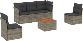 vidaXL Set mobilier grădină cu perne, 6 piese, gri, poliratan