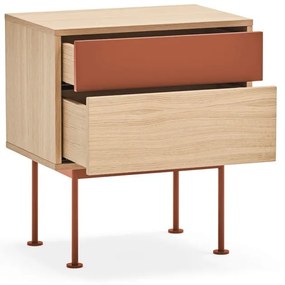 Noptieră cu aspect de lemn de stejar Teulat Yoko, roșu cărămiziu