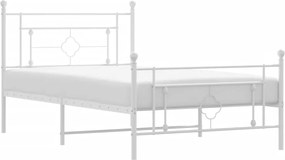 vidaXL Cadru de pat metalic cu tăblie de cap/picioare, alb, 107x203 cm