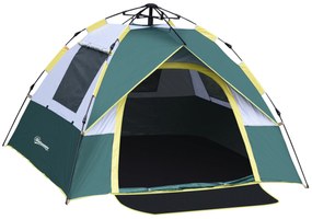 Outsunny Cort pentru Camping pentru 2 Persoane, Cort pentru Exterior Automatic Pop Up cu Copertina, Buzunare Interioare si Covoras, 205x195x135cm