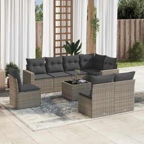 vidaXL Set canapele de grădină, 9 piese, cu perne, gri, poliratan