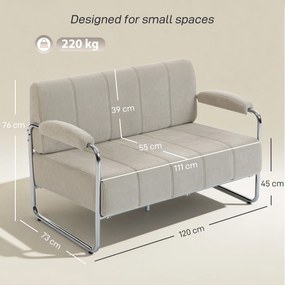 HOMCOM Canapea cu 2 Locuri Tapițată în Chenille cu Cusături Duble, Canapea Modernă cu Brațe și Picioare din Oțel, pentru Living, Birou și Dormitor, 120x73x76 cm, Bej | Aosom Romania