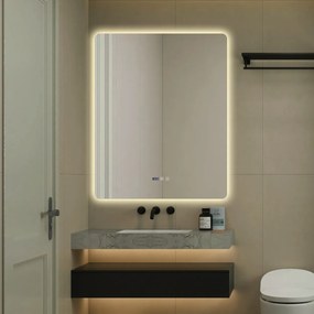 Oglindă Baie LED și Dezaburire Elit’s Premium: Senzor Touch, Lumina Rece, Caldă și Neutră, 80x100cm, Lumina Ambientală Spate