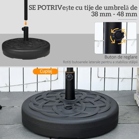 Outsunny Bază pentru Umbrele cu Stâlpi Ø38/48mm și Umplere cu 25 kg de Apă sau 35 kg de Nisip, Ø56x30.5 cm, Negru | Aosom Romania