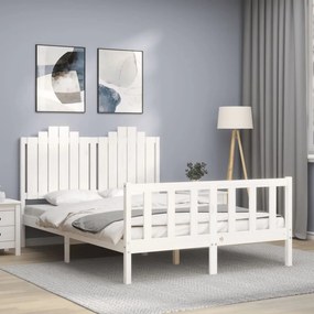 3192272 vidaXL Cadru de pat cu tăblie, dublu, alb, lemn masiv