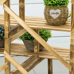 Outsunny suport de flori pliabil cu 3 etaje, din lemn natural, 78 cm, pentru interior și exterior | Aosom Romania