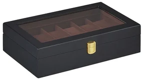 Cutie organizare ceasuri 12 compartimente captuseala catifea capac sticla Lemn Negru 85 x 21 x 315 cm